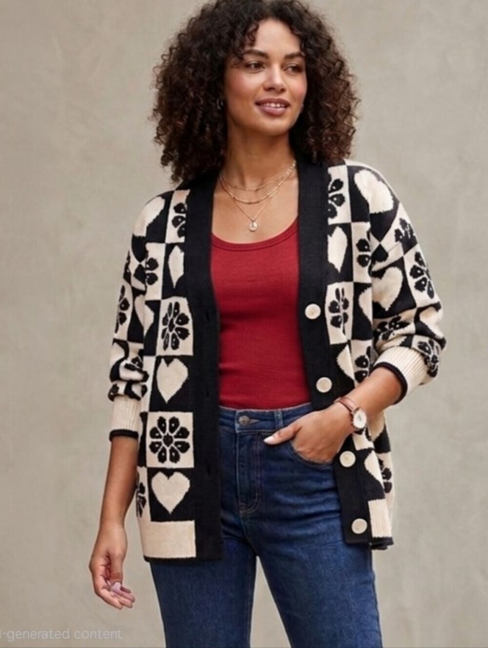 NWT Zara black and white hearts and flowers jacquard knit cardigan. New.